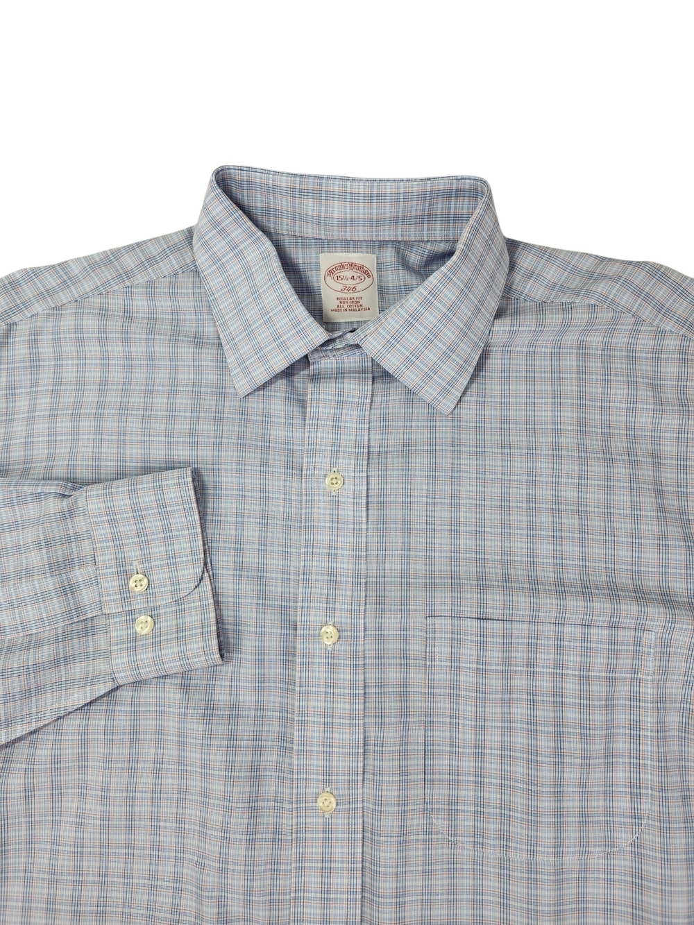 Brooks Brothers 346 Blue Orange Plaid Button Down Shirt 15.5 Business Casual